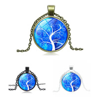 Tree Of Life Necklace Zinc Alloy with iron chain & Glass plated tree of life design & time gem jewelry & Unisex & oval chain & decal lead & cadmium free 36mm Sold Per Approx 17.5 Inch Strand