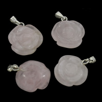 Rose Quartz Pendel, med Zinc Alloy, Flower, platin farve forgyldt, 18x21x7-20x23x7mm, Hole:Ca. 2x6mm, Solgt af PC