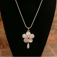 Cat Eye Sweater Necklace Zinc Alloy with iron chain & Cats Eye Flower plated lantern chain & with rhinestone lead & cadmium free Sold Per Approx 27.5 Inch Strand