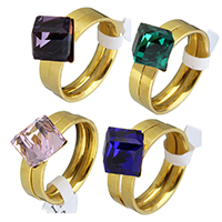 Nerez Ring Set, s Krystal, Kubistická, barva pozlacený, různé velikosti pro výběr & pro ženy, více barev na výběr, 11x11mm, 3mm, 2PC/nastavit, Prodáno By nastavit