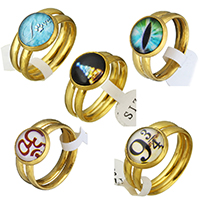 Roestvrij staal ring Set, met Papier & Glas, Rond plat, gold plated, tijd gem sieraden & verschillende grootte voor keus & verschillende ontwerpen voor de keuze & voor vrouw, 12mm, 3mm, 2pC's/Stel, Verkocht door Stel