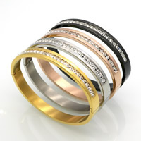 Stainless Steel Bangle, forgyldt, Unisex & forskellig størrelse for valg & med rhinestone, flere farver til valg, Solgt af PC