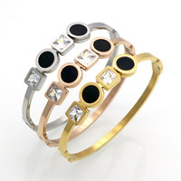 acero inoxidable Brazalete, con Nácar Negra, chapado, unisexo & con diamantes de imitación, más colores para la opción, 11mm, 8mm, 3.5mm, diámetro interior:aproximado 58x49mm, Vendido por UD