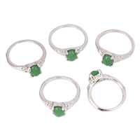 Bague en alliage de zinc, avec aventurine vert, Placage de couleur argentée, pour femme, sans plomb et cadmium, 18x22x8mm-21x25x8mm, Taille:5-8.5, 100PC/sac, Vendu par sac