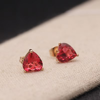 Crystal Øreringe, Zinc Alloy, med Krystal, rustfrit stål ørering indlæg, Heart, rosa guld farve forgyldt, facetteret, bly & cadmium fri, 9x8mm, Solgt af par