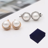 Messing Clip Earring, met Zoetwater Parel, plated, verschillende verpakkingen stijl voor keuze & voor vrouw & met strass, meer kleuren voor de keuze, lood en cadmium vrij, 12mm, Verkocht door pair