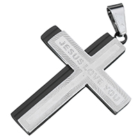 Roestvrij staal Cross Hangers, Oversteken, plated, met brief patroon & two tone, 35x45x3mm, Gat:Ca 5x8.5mm, Verkocht door PC