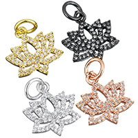 Cubic Zirconia Micro Pave bronze Pingente, cobre, Flor, banhado, micro pavimento em zircônia cúbica, Mais cores pare escolha, níquel, chumbo e cádmio livre, 14x15x2mm, Buraco:Aprox 4mm, 10PCs/Lot, vendido por Lot