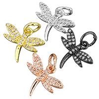 Kuutio Zirkonia Mikro Paven Messinki riipus, Dragonfly, päällystetty, Micro Pave kuutiometriä zirkonia, enemmän värejä valinta, nikkeli, lyijy ja kadmium vapaa, 15x13x2mm, Reikä:N. 4mm, 10PC/erä, Myymät erä