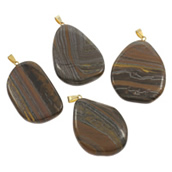 Tiger Eye Privjesci, s Cink Alloy, zlatna boja pozlaćen, mješovit, 28x50x6-40x50x5mm, Rupa:Približno 4x7mm, 5računala/Torba, Prodano By Torba