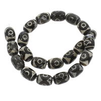 Naturlige tibetanske Agate Dzi Beads, Tibetansk agat, Drum, 13x17mm, Hole:Ca. 1mm, Ca. 21pc'er/Strand, Solgt Per Ca. 14.5 inch Strand