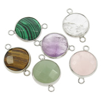 Gemstone stik, Ædelsten, med Zinc Alloy, platin farve forgyldt, blandet & 1/1 løkke, 17x25x5-18x26x6mm, Hole:Ca. 2mm, 5pc'er/Bag, Solgt af Bag