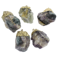 Viola Fluorite pendente, with lega in zinco, placcato color oro, misto, 34x29x26-38x42x27mm, Foro:Appross. 3mm, 5PC/borsa, Venduto da borsa