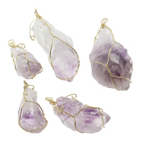 Amethyst Anhänger, mit Zinklegierung, goldfarben plattiert, Februar Birthstone & gemischt, 19x33x12-29x52x22mm, Bohrung:ca. 4mm, 5PCs/Tasche, verkauft von Tasche