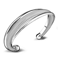 Messing Manchet Bangle, echte verzilverd, open & voor vrouw, lood en cadmium vrij, 65x15mm, Lengte Ca 7 inch, Verkocht door PC