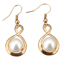 Glass Pearl Earring Zinc Alloy with Glass Pearl Number 8 gold color plated for woman nickel lead & cadmium free 40mm Sold By Lot