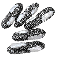 Péarla Fionnuisce Nádúrtha Coirníní Loose, Cré réiteodh, le Pearl Fionnuisce, le rhinestone & measctha, 14-16x39-41x14-16mm, Poll:Thart 1mm, 10ríomhairí pearsanta/Mála, Díolta De réir Mála