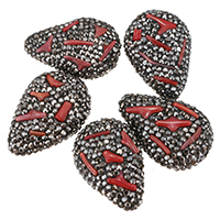 Grânulos corais naturais, argila Pave, with Coral natural, com strass & misto, 19-21x29-31x9-10mm, Buraco:Aprox 1mm, 10PCs/Bag, vendido por Bag