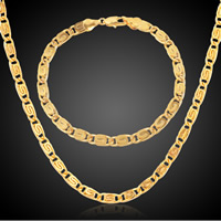 laiton parure de bijoux, collier de chaîne de chandail & Bracelet, Placage de couleur d'or, unisexe, protéger l'environnement, sans nickel, plomb et cadmium, 5mm, Longueur Environ 8 pouce, Environ 23.5 pouce, Vendu par fixé