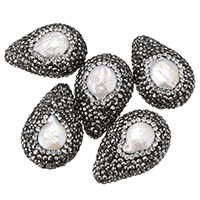 Péarla Fionnuisce Nádúrtha Coirníní Loose, Cré réiteodh, le Pearl Fionnuisce, le rhinestone & measctha, 19-21x28-30x11-13mm, Poll:Thart 1.5mm, 10ríomhairí pearsanta/Mála, Díolta De réir Mála