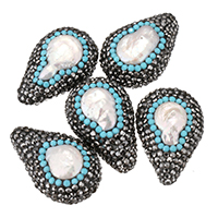 Péarla Fionnuisce Nádúrtha Coirníní Loose, Cré réiteodh, le Pearl Fionnuisce, le rhinestone & measctha, 19-21x28-30x10-12mm, Poll:Thart 1mm, 10ríomhairí pearsanta/Mála, Díolta De réir Mála