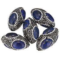 Lapis lazuli perle, glina Pave, s Prirodni lapis lazuli, s Rhinestone & mješovit, 18-20x32-34x18-20mm, Rupa:Približno 1.5mm, 10računala/Torba, Prodano By Torba