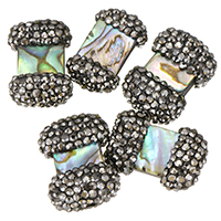 Abalone -Shell-Beads, argilla pavimenta, with conchiglia Abalone, naturale, con strass & misto, 12-14x19-21x6-8mm, Foro:Appross. 0.5mm, 10PC/borsa, Venduto da borsa