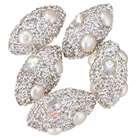 Péarla Fionnuisce Nádúrtha Coirníní Loose, Cré réiteodh, le Pearl Fionnuisce, le rhinestone & measctha, 15-17x28-30x15-17mm, Poll:Thart 1.5mm, 10ríomhairí pearsanta/Mála, Díolta De réir Mála