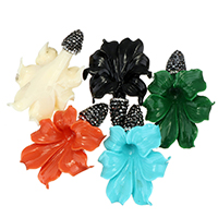 Resin vedhæng, med rhinestone ler bane, Flower, flere farver til valg, 33-35x48-50x14-16mm, Hole:Ca. 0.5mm, 10pc'er/Bag, Solgt af Bag