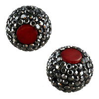 Abalorios de Coral, Arcilla Pave, con Coral natural, con diamantes de imitación & mixto, Rojo, 13-15x13-15x11-13mm, agujero:aproximado 1mm, 10PCs/Bolsa, Vendido por Bolsa