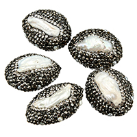 Természetes Édesvízi gyöngy kiszóródott, Clay Pave, -val Édesvízi gyöngy, strasszos & vegyes, 19-21x26-31x13-17mm, Lyuk:Kb 1mm, 10PC-k/Bag, Által értékesített Bag