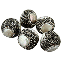 Naturel d'eau douce perles, Clay Pave, avec perle d'eau douce cultivée, avec strass & mélangé, 19-23x18-22x19-25mm, Trou:Environ 2mm, 10PC/sac, Vendu par sac