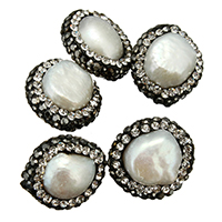 Péarla Fionnuisce Nádúrtha Coirníní Loose, Pearl Fionnuisce, le réiteodh cré rhinestone, measctha, 14-16x16-17x9-11mm, Poll:Thart 1mm, 10ríomhairí pearsanta/Lot, Díolta De réir Lot