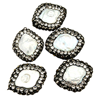 Péarla Fionnuisce Nádúrtha Coirníní Loose, Pearl Fionnuisce, le réiteodh cré rhinestone, measctha, 15-16x17-19x3-5mm, Poll:Thart 1mm, 10ríomhairí pearsanta/Lot, Díolta De réir Lot