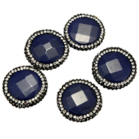 Βαμμένα Jade Χάντρα, με πηλό rhinestone pave, πολύπλευρη & μικτός, σκούρο μπλε, 22-24x22-25x7-8mm, Τρύπα:Περίπου 1mm, 10PCs/Παρτίδα, Sold Με Παρτίδα