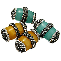 Färgat Jade Bead, med rhinestone lera bana, blandad, 15-17x24-26x15-17mm, Hål:Ca 1mm, 10PC/Lot, Säljs av Lot