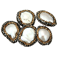 Péarla Fionnuisce Nádúrtha Coirníní Loose, Pearl Fionnuisce, le réiteodh cré rhinestone, measctha, 16-19x20-23x5-9mm, Poll:Thart 1mm, 10ríomhairí pearsanta/Lot, Díolta De réir Lot