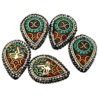 Tyrkysové korálky, Clay Pave, s Syntetický Turquoise & Mosaz, barva pozlacený, s drahokamu & smíšený, 22-25x31-35x8-9mm, Otvor:Cca 1mm, 10PC/Lot, Prodáno By Lot