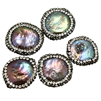 Χάντρες Shell Abalone, Abalone Shell, με πηλό rhinestone pave, φυσικός, μικτός, 18-22x20-24x4-6mm, Τρύπα:Περίπου 1mm, 10PCs/Παρτίδα, Sold Με Παρτίδα