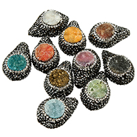 Naturlig Ice Quartz Agate perler, Clay Pave, med Ice Quartz Agate, Druzy stil & med rhinestone & blandet, 19-20x29-32x14-17mm, Hole:Ca. 1mm, 10pc'er/Lot, Solgt af Lot