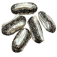 Péarla Fionnuisce Nádúrtha Coirníní Loose, Cré réiteodh, le Pearl Fionnuisce, le rhinestone & measctha, 12-17x34-36x12-17mm, Poll:Thart 1mm, 10ríomhairí pearsanta/Lot, Díolta De réir Lot