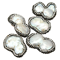 Péarla Fionnuisce Nádúrtha Coirníní Loose, Pearl Fionnuisce, le réiteodh cré rhinestone, measctha, 17-24x24-32x6-9mm, Poll:Thart 1mm, 10ríomhairí pearsanta/Lot, Díolta De réir Lot