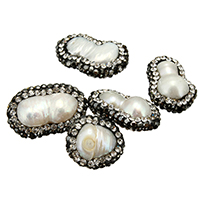 Péarla Fionnuisce Nádúrtha Coirníní Loose, Pearl Fionnuisce, le réiteodh cré rhinestone, measctha, 13-16x15-24x5-9mm, Poll:Thart 1mm, 10ríomhairí pearsanta/Lot, Díolta De réir Lot