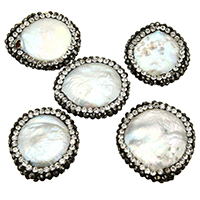 Péarla Fionnuisce Nádúrtha Coirníní Loose, Pearl Fionnuisce, le réiteodh cré rhinestone, measctha, 18-22x18-23x4-6mm, Poll:Thart 1mm, 10ríomhairí pearsanta/Lot, Díolta De réir Lot