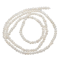 Button Gekweekte Zoetwater Parel kralen, Ronde, wit, 2-3mm, Gat:Ca 0.5mm, Per verkocht 15 Strand