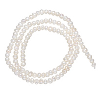 Grânulos pérolas cultivads de água doce, Pérolas de água doce, Batata, naturais, branco, 3-4mm, Buraco:Aprox 0.8mm, vendido para Aprox 14.7 inchaltura Strand