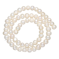 Kartoffel ferskvandskulturperle Beads, Ferskvandsperle, naturlig, hvid, 5-6mm, Hole:Ca. 0.8mm, Solgt Per Ca. 14 inch Strand