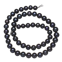 Burgonya Tenyésztett édesvízi gyöngy Gyöngyök, Édesvízi gyöngy, fekete, 7-8mm, Lyuk:Kb 0.8mm, Naponta eladott Kb 15 inch Strand