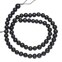 Kartoffel ferskvandskulturperle Beads, Ferskvandsperle, sort, 6-7mm, Hole:Ca. 0.8mm, Solgt Per Ca. 15 inch Strand