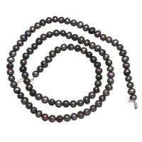 Kartoffel ferskvandskulturperle Beads, Ferskvandsperle, sort, 3-4mm, Hole:Ca. 0.8mm, Solgt Per Ca. 14.7 inch Strand